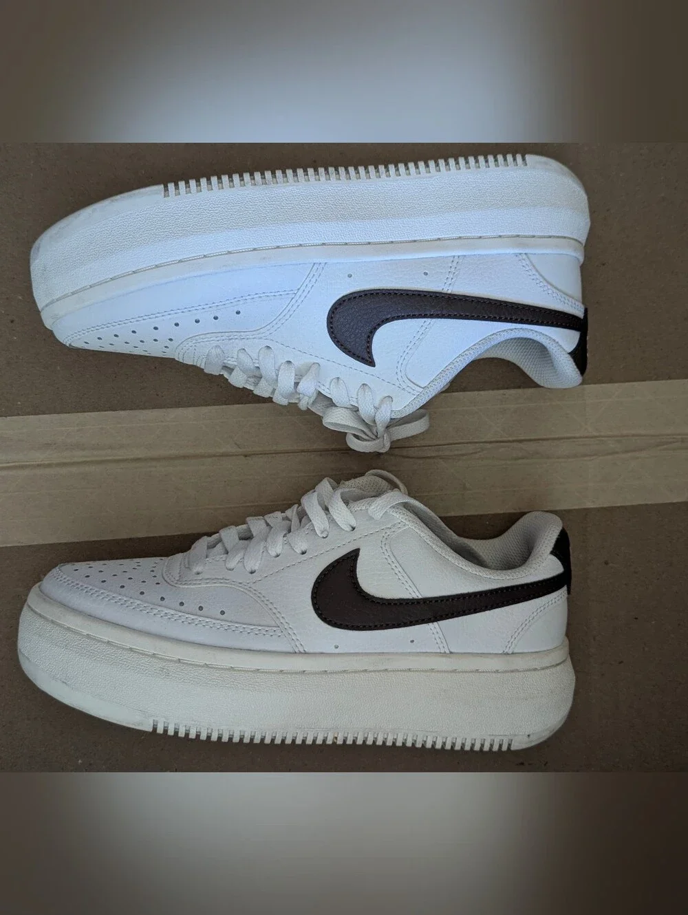 Nike Court Vision Alta White Baroque Brown Sz 7.5 Women's